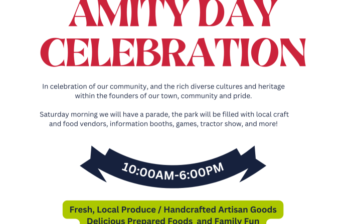 A Flyer for the Amity Day Celebration on July 27th at 10:00 am